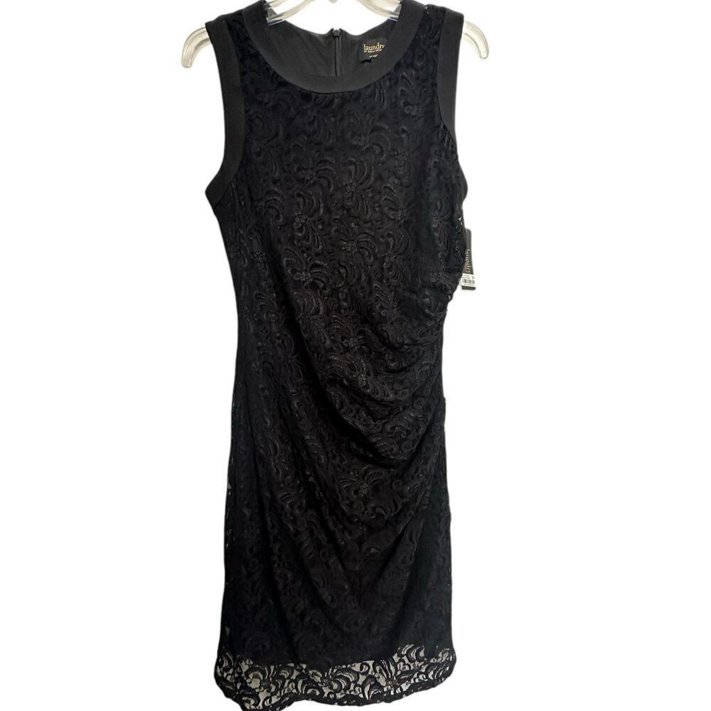 Laundry By Shelli Segal Black Lace Dress Side Ruching Sz. 14 Whimsygoth LBD